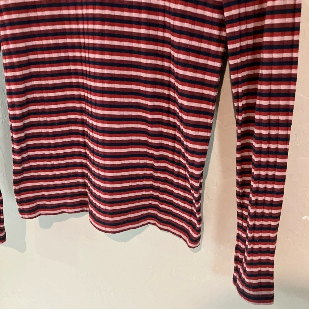 Madewell Red Multicolor Long Sleeve Striped Ribbed Stretch Turtleneck Top Sz S - Picture 3 of 12